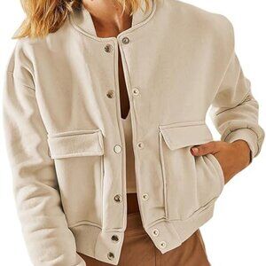 NWT (Amazon) EVALESS Cropped Bomber Button Down Jacket Size S